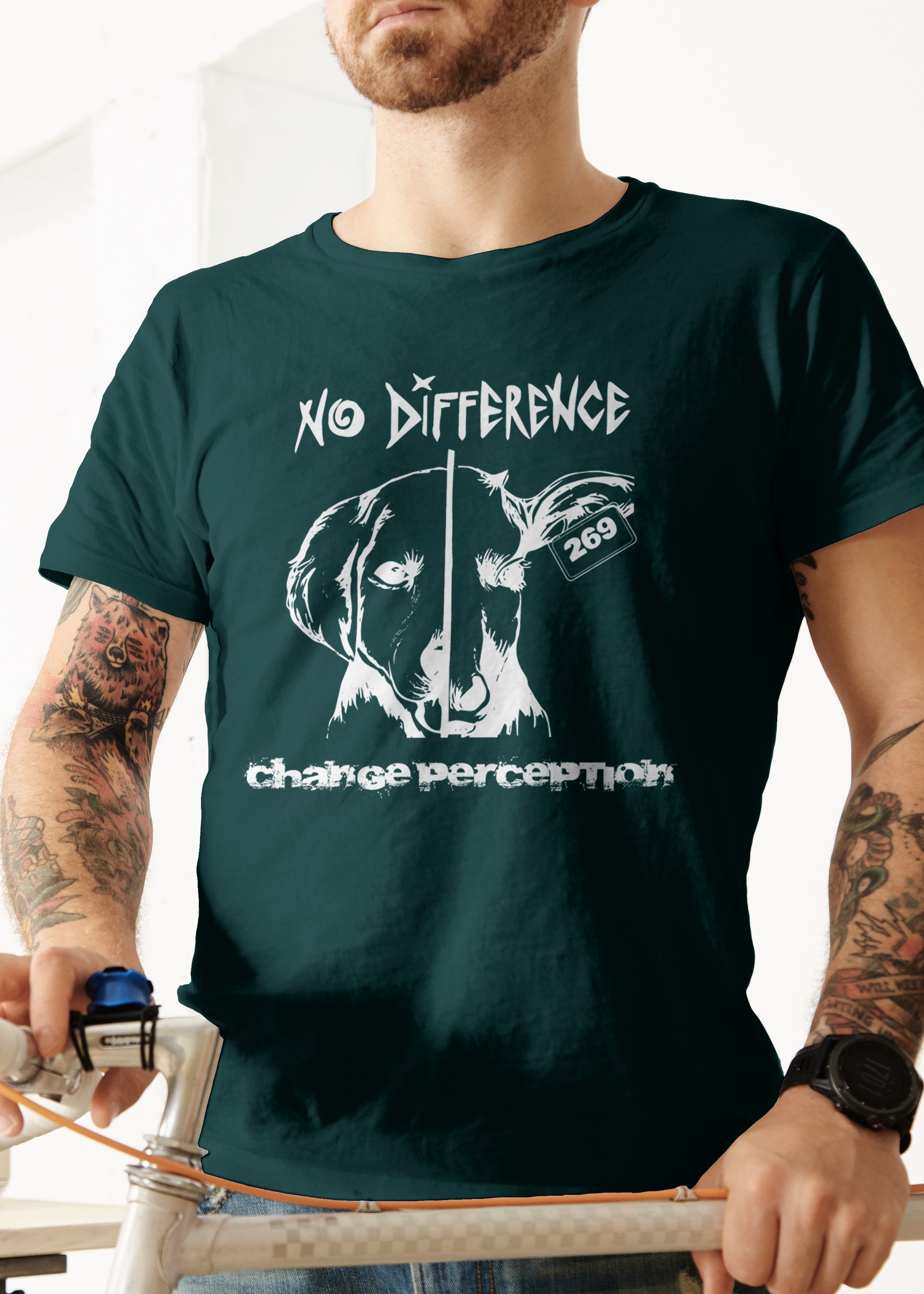 NO DIFFERENCE CHANGE PERCEPTION FLY GREEN TEE - VEGAN FOR LIFE CLUB